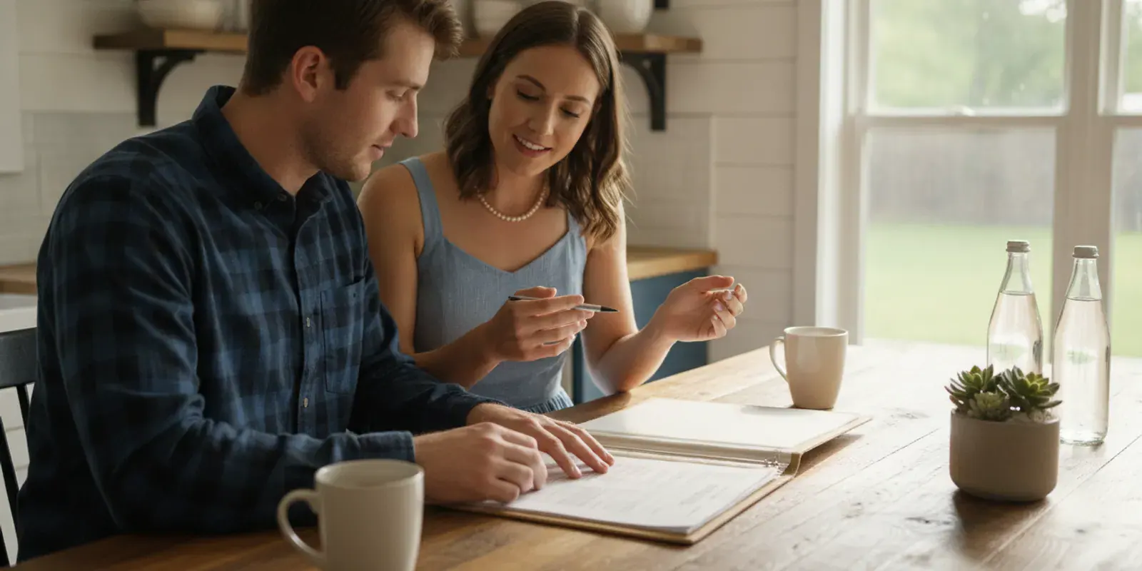 Texas homebuyer reviewing mortgage paperwork at a kitchen table