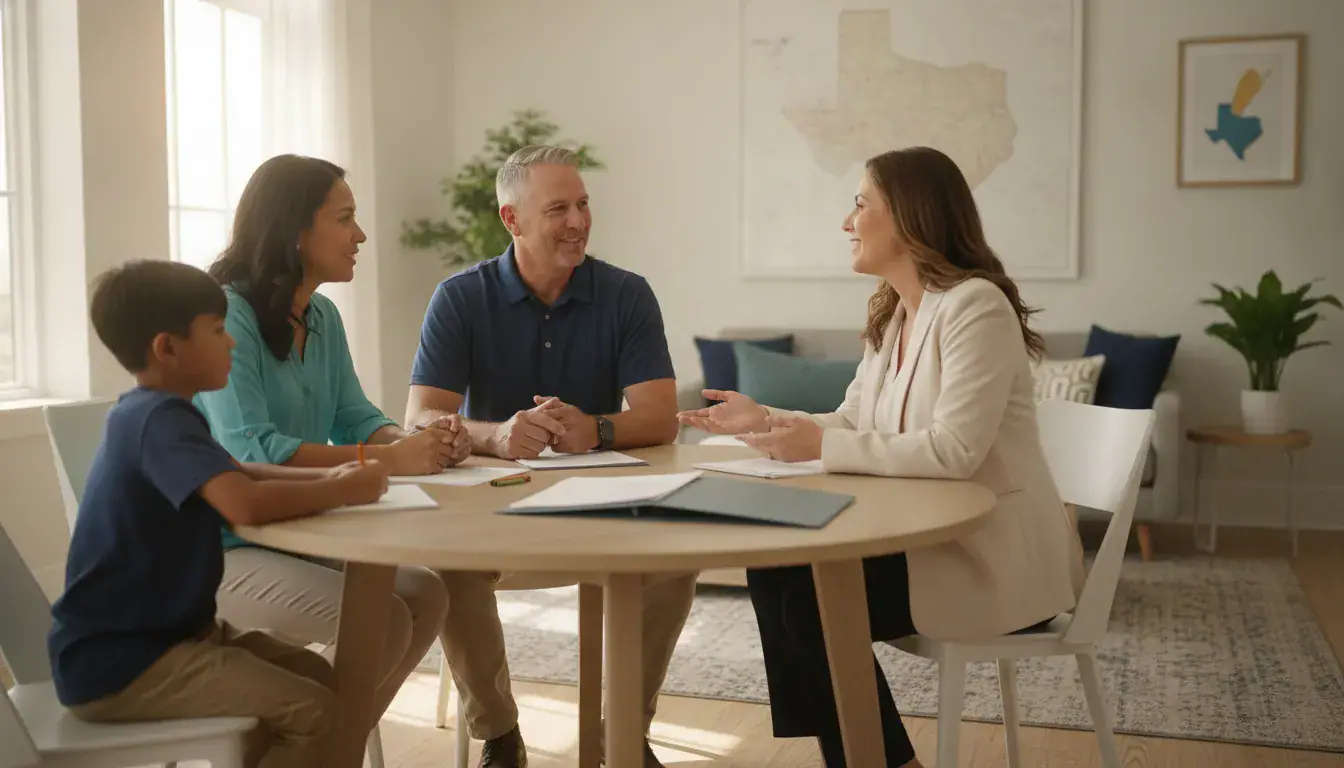 Texas military family discussing a VA loan homebuying plan with a mortgage professional